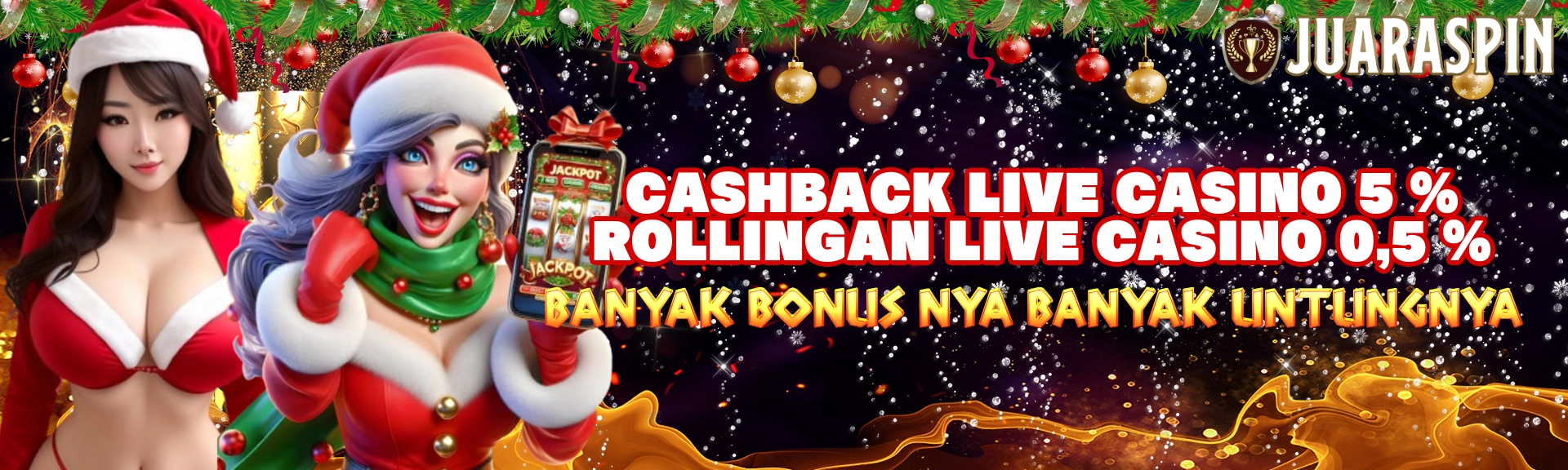 Cashback 5% dan Rolingan 0.5% di Live Casino buat main makin seru dan cuan terus.